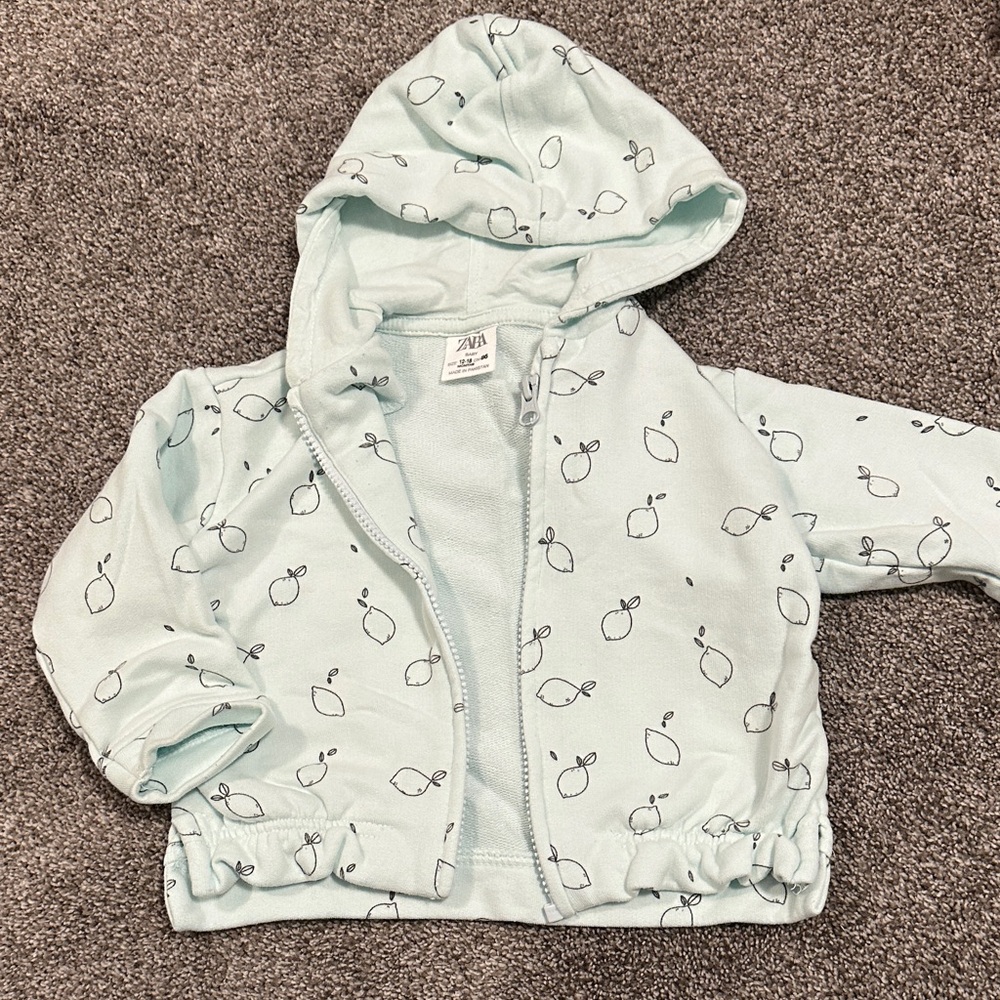 Zara Kids Mint Green Patterned Hoodie